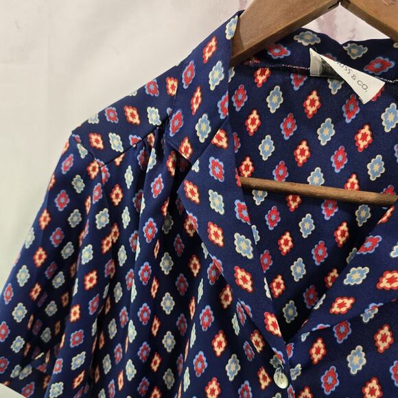 Vintage Levis Shirt Womens Large Blouse Navy Button Up 70s Retro Pattern Disco - Picture 1 of 10